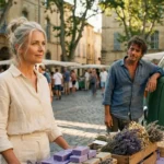 Aveline and Bastian in a romantic moment at an outdoor cafe in Aix-en-Provence, France.